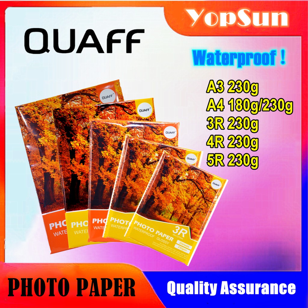 Glossy Photo Paper Size A3 A4 180gsm 5R 4R 3R 230gsm 20 Sheets QUAFF Brand Shopee 