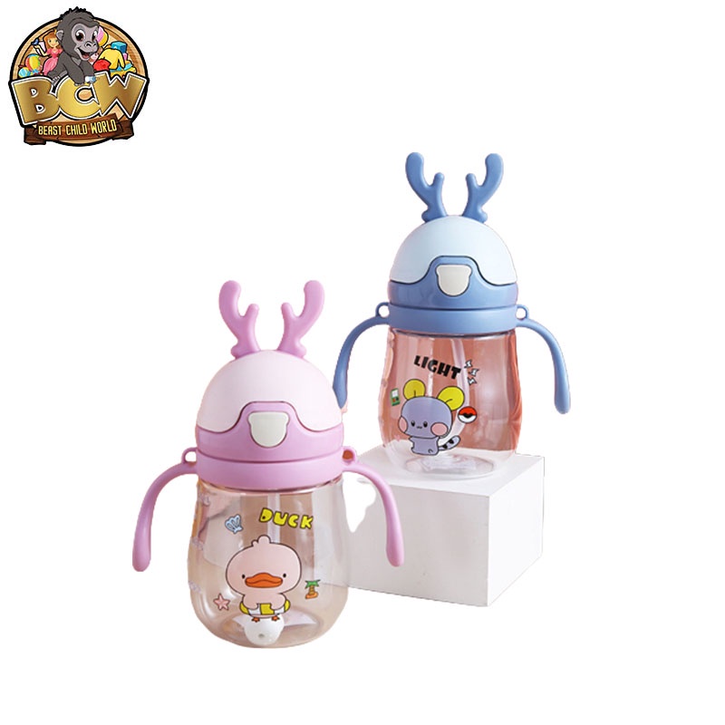 BCW 370ml deer ear water bottle for baby with division for babies to learn to drink water