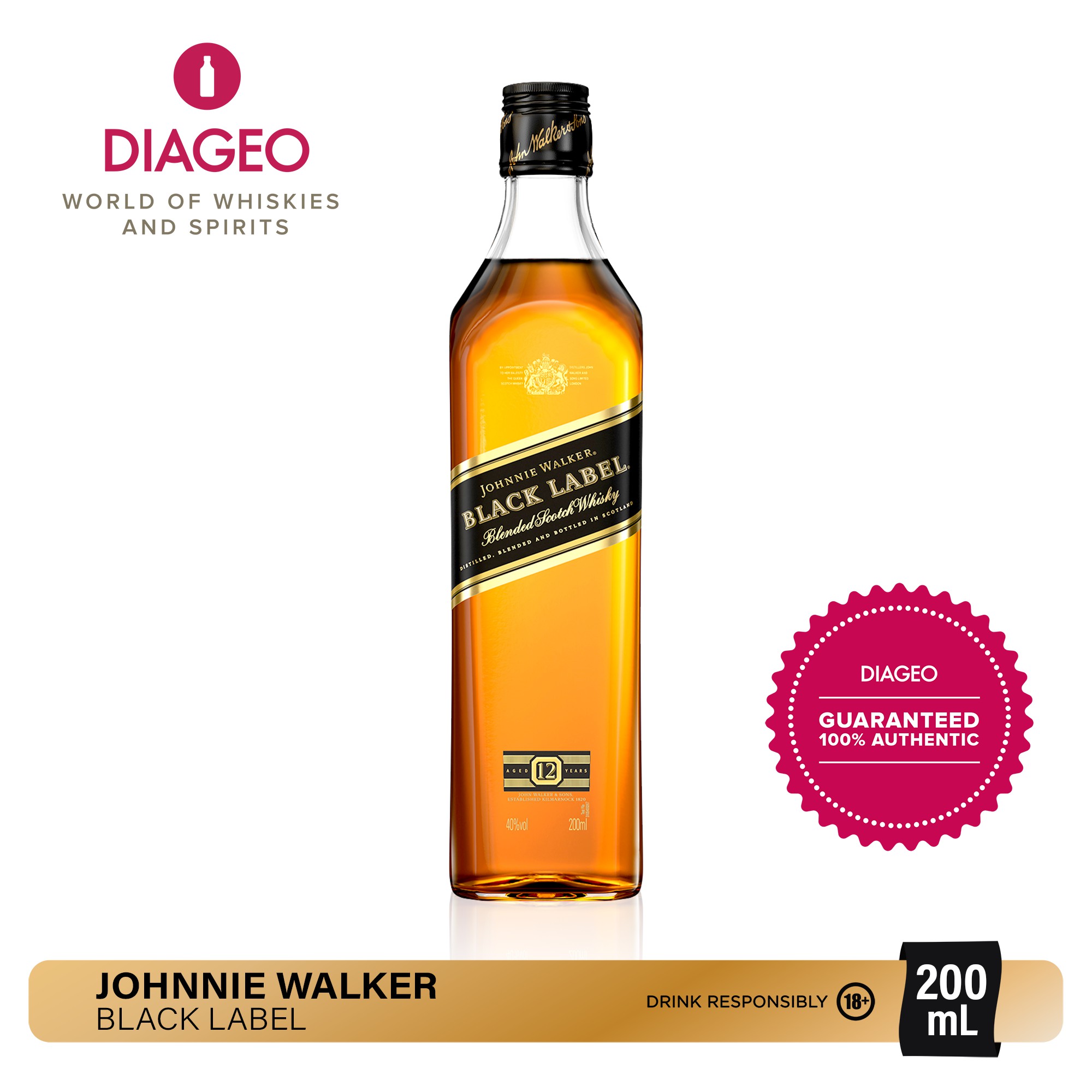 Johnnie Walker Black Label Blended Scotch Whisky 200ml | Shopee Philippines