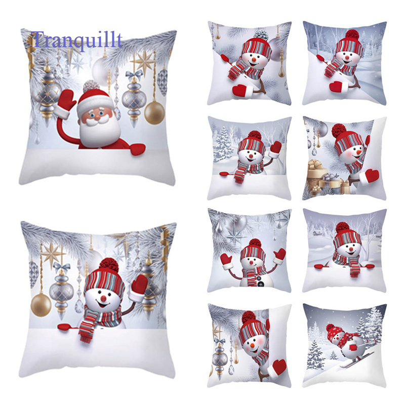 45cm x 45cm Christmas Sofa Pillow Case 3D Cute Snowman Cushion Cover Xmas Decor