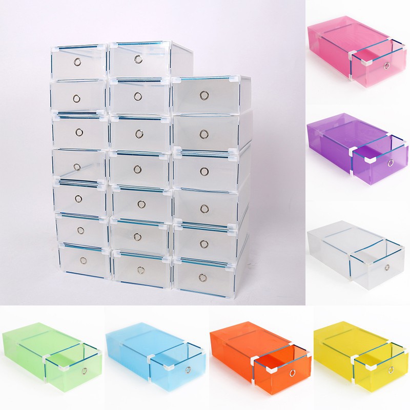 Colorful Plastic Shoe Storage Box Transparent Drawer Organizer