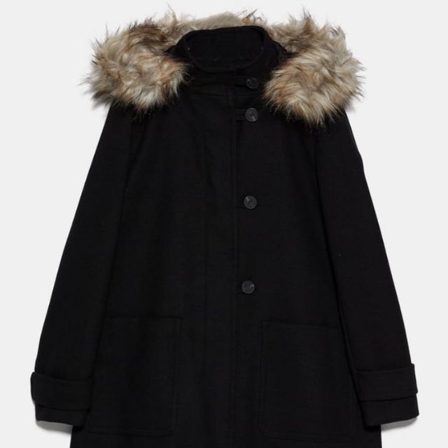 hooded faux fur jacket zara