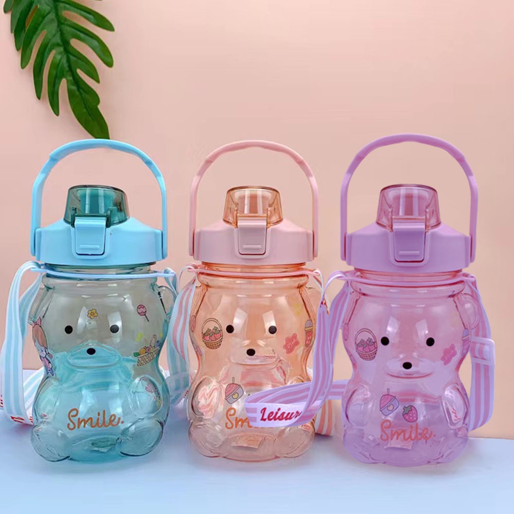 1400Ml Cute Bear Water Bottle with Plastic Straw Kawaii Water Bottle ...