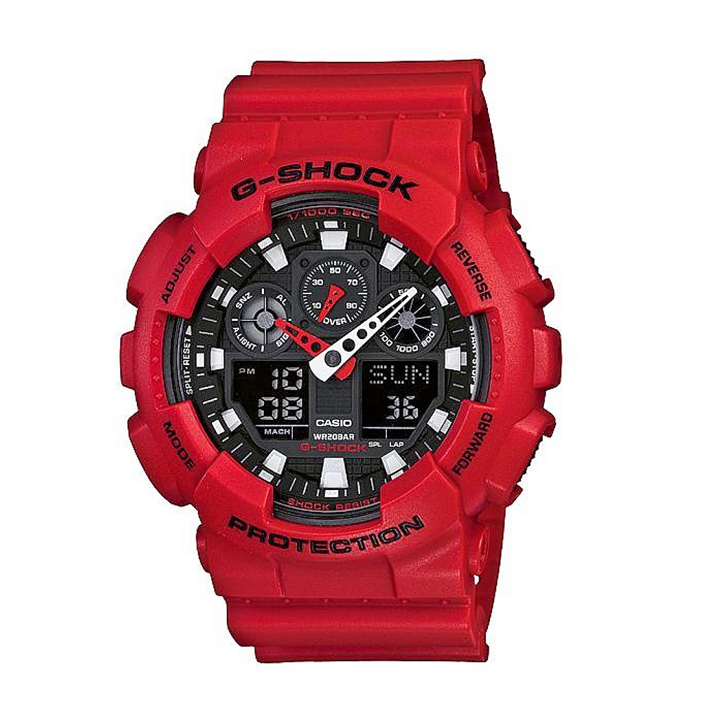 G-Shock GA-100 Black Dial Red Resin Band Watch