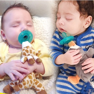 Baby Pacifier Toy Cartoon Animals Plush Nipple Soother Toys Clip Newborn Holder Hanging Removable Pacifiers Teether With Transparent Nipples
