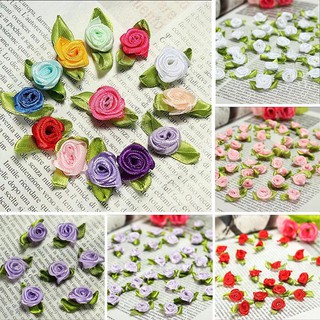 100pcs Small Mini Satin Ribbon Flowers Rose Wedding Decor Sewing Appliques  Q 