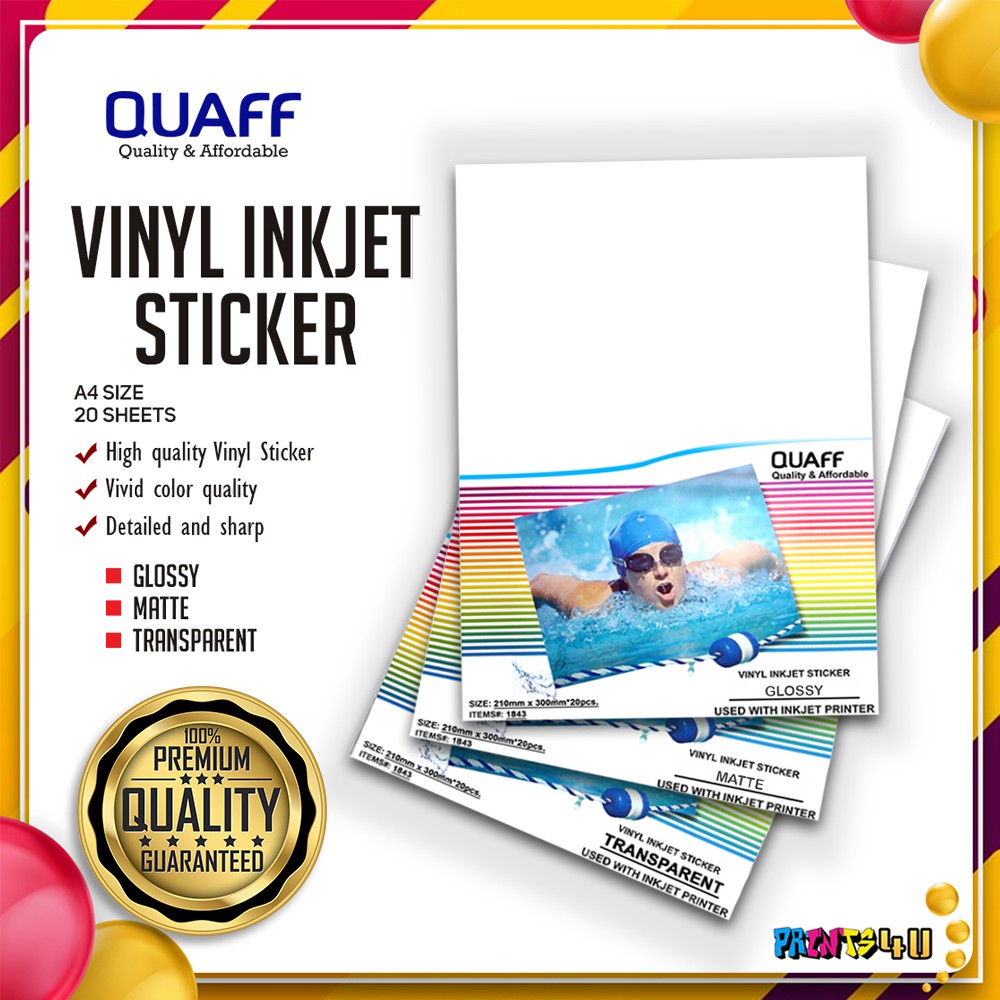 VINYL Inkjet Sticker  A4 Size Glossy Matte  