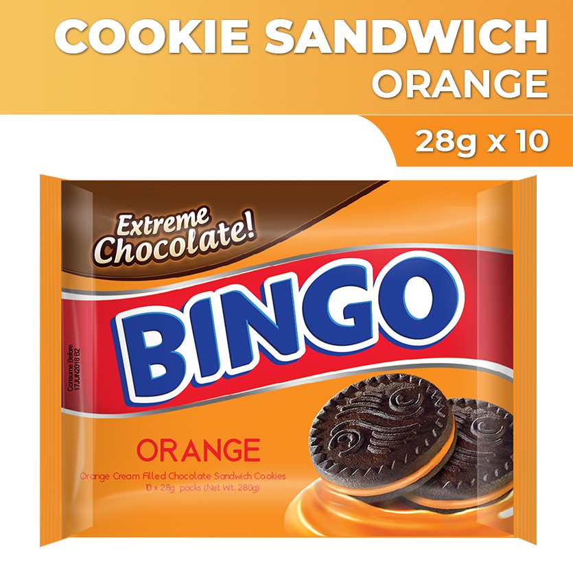 Bingo Cookie Sandwich Orange filled Choco 28g x 10 Shopee Philippines