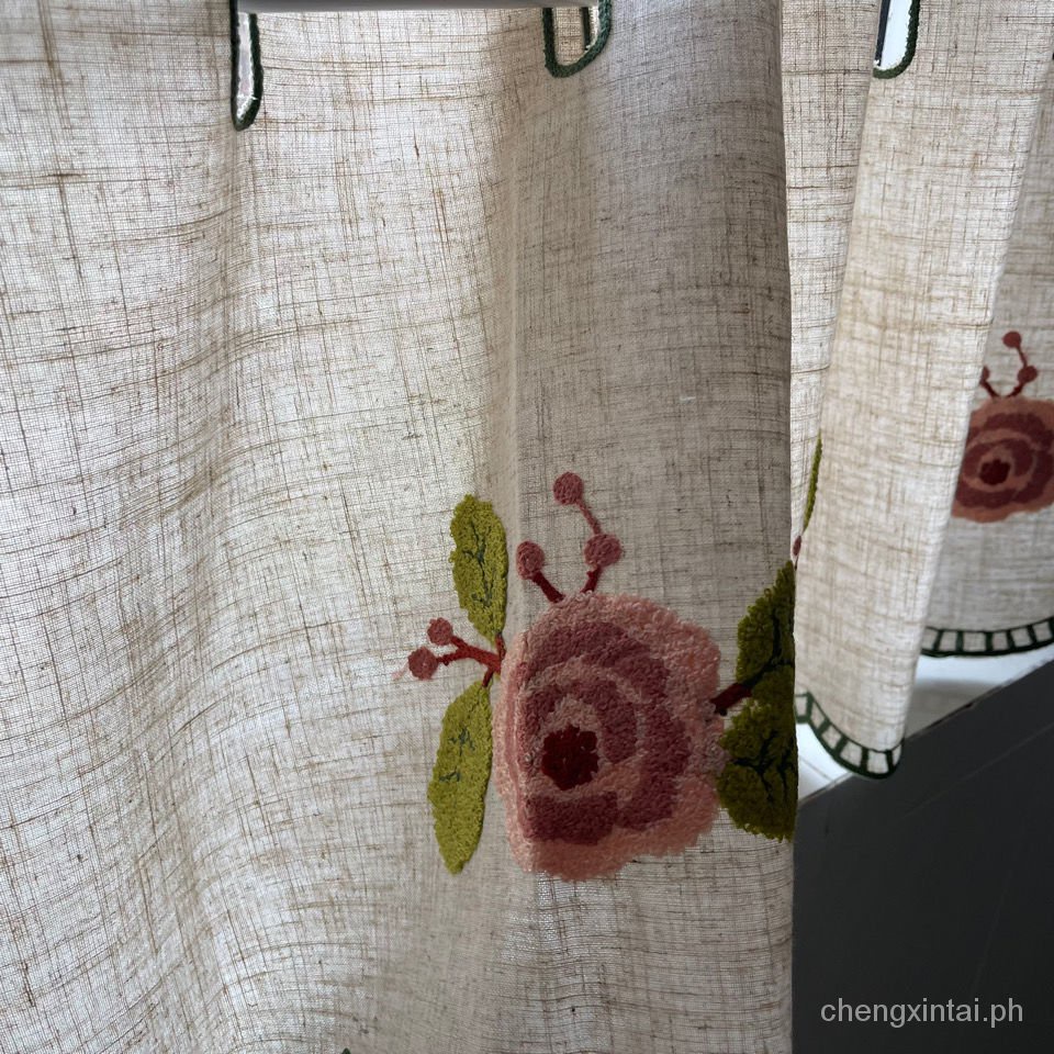 【COD】Door Curtain Hanging Door Curtain Partition Curtain Finished Cotton and Linen Half Curtain Short Curtain Embroidery Coffee Curtain Kitchen Small Curtain Yarn Cabinet Curtain Partition Curtain Punch-Free Cabinet Embroidery Curtain Window Short val