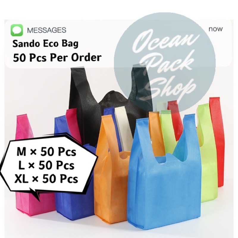 50 Pcs Sando Eco Bag (Size M L XL) Plain Reusable Nonwoven Shopping