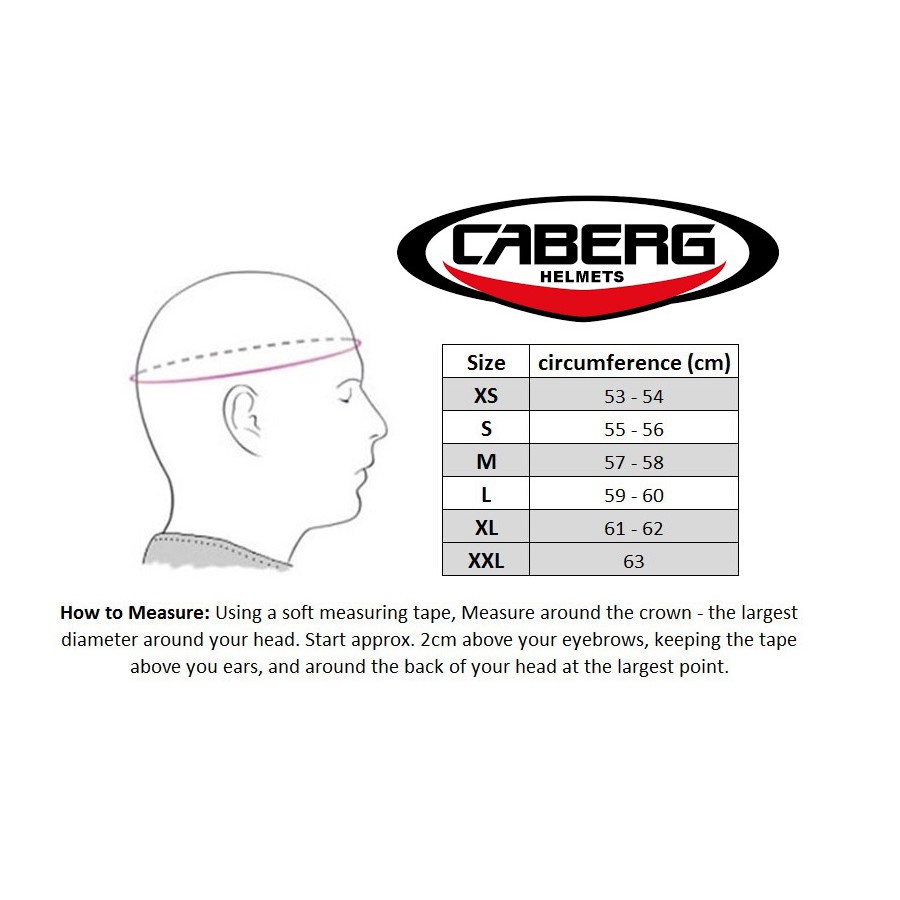 Bildresultat för Caberg helmets size guide