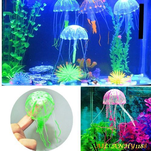 Glowing Effect Fish Tank Decor Aquarium Artificial Silicone Vivid Jellyfish {HDZ}