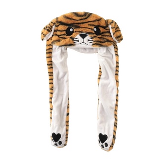 Fuzzy Caps Tiger Head-Shaped with Moving Ears Pinching Paws Caps Semi-Covering Warm Plush Animal Ear #2
