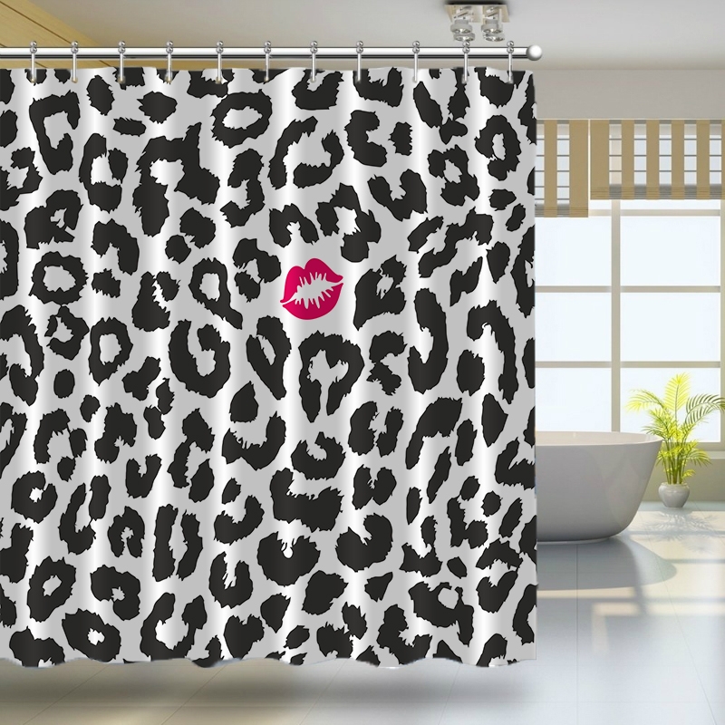 Safari Decor Shower Curtain Set Leopard Print Cheetah Animal Illustration With Kiss Lipstick Themed Mark Dotted Trendy Art For Bathroom Accessories White Pink Shopee Philippines