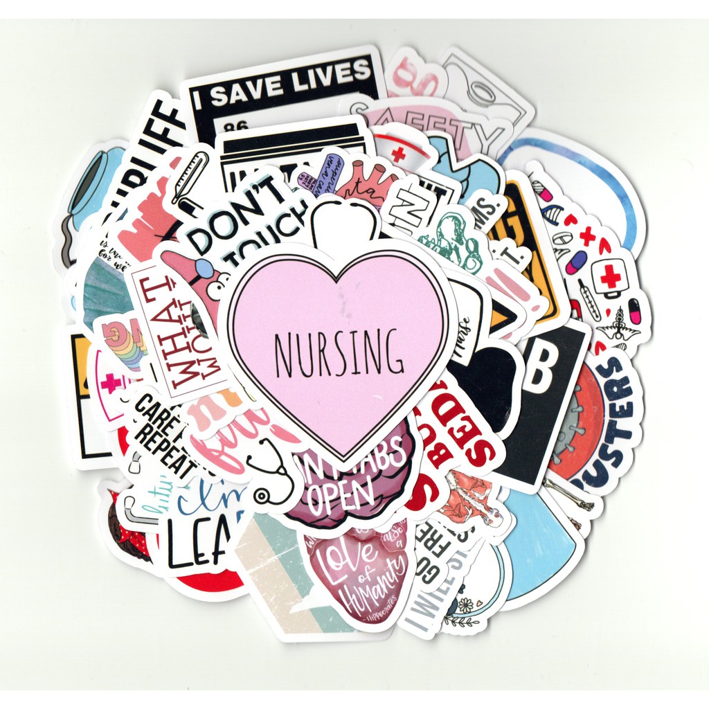 50 Pcs Nursing Nurse Rn Stickers Laptop Luggage Stickers Water