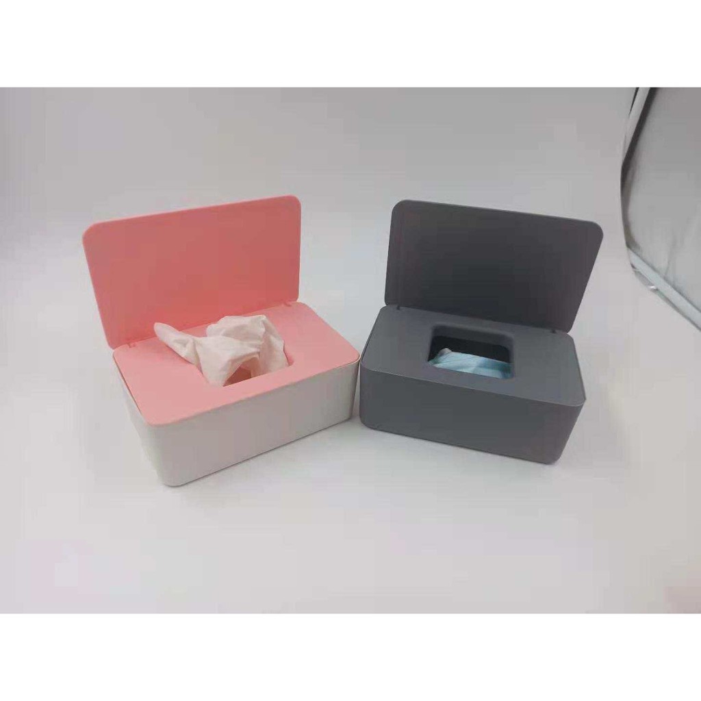Face Mask Box Holder with lid Pink/white Green/white Gray Shopee