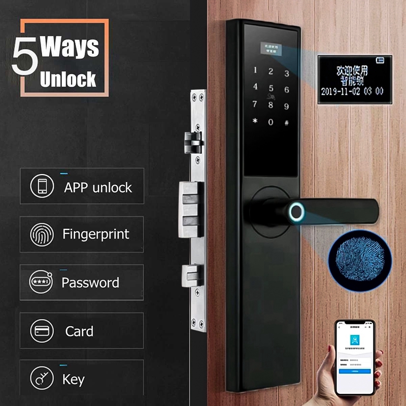 Smart Security Electronic Smart Door Lock Password Card+Fingerprint 5 Way 