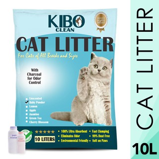 Kibo Clean Clumping Charcoal & Odor Control Cat Litter Charcoal (BABY POWDER) 10L  Cat Litter Sand