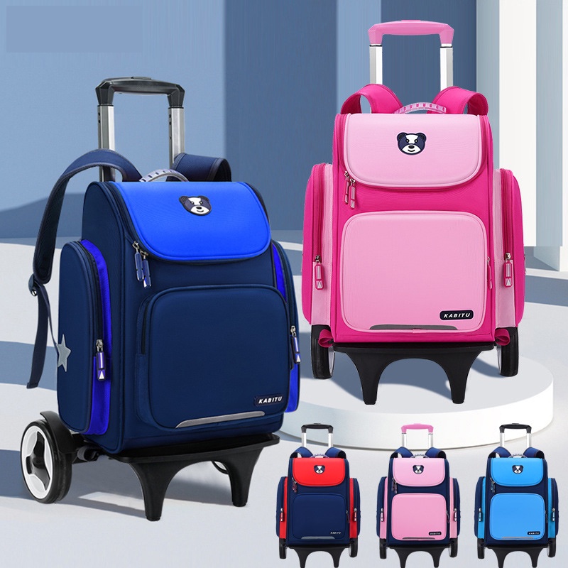High Capacity Student School Bag Rolling Backpack Kids Trolley Bag 