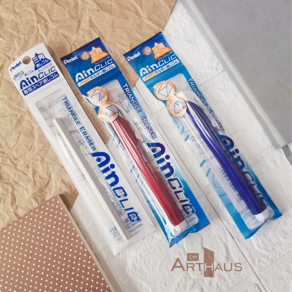 Pentel Ain Clic Knock Triangular Eraser with Clip Refill Shopee