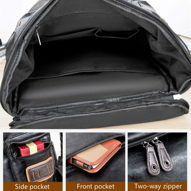 Men Pu Leather Backpack Men's Large Antitheft Travel Backpack Laptop Bag Black Bagpack Boy Big S