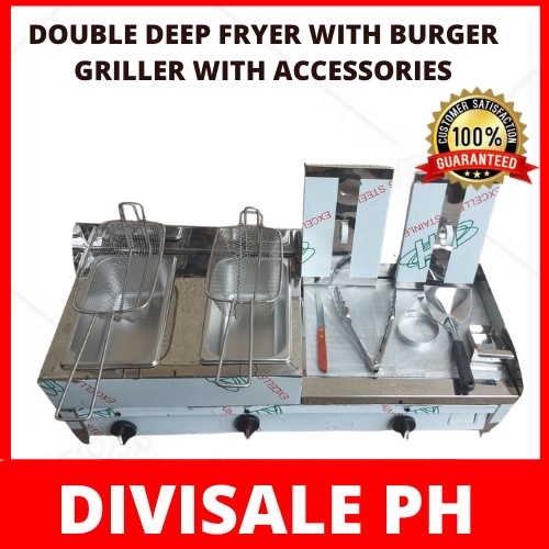 FRENCH FRIES AND BURGER GRILL DOUBLE DEEP FRYER WITH BURGER GRILLER STAINLESS STEEL WITH