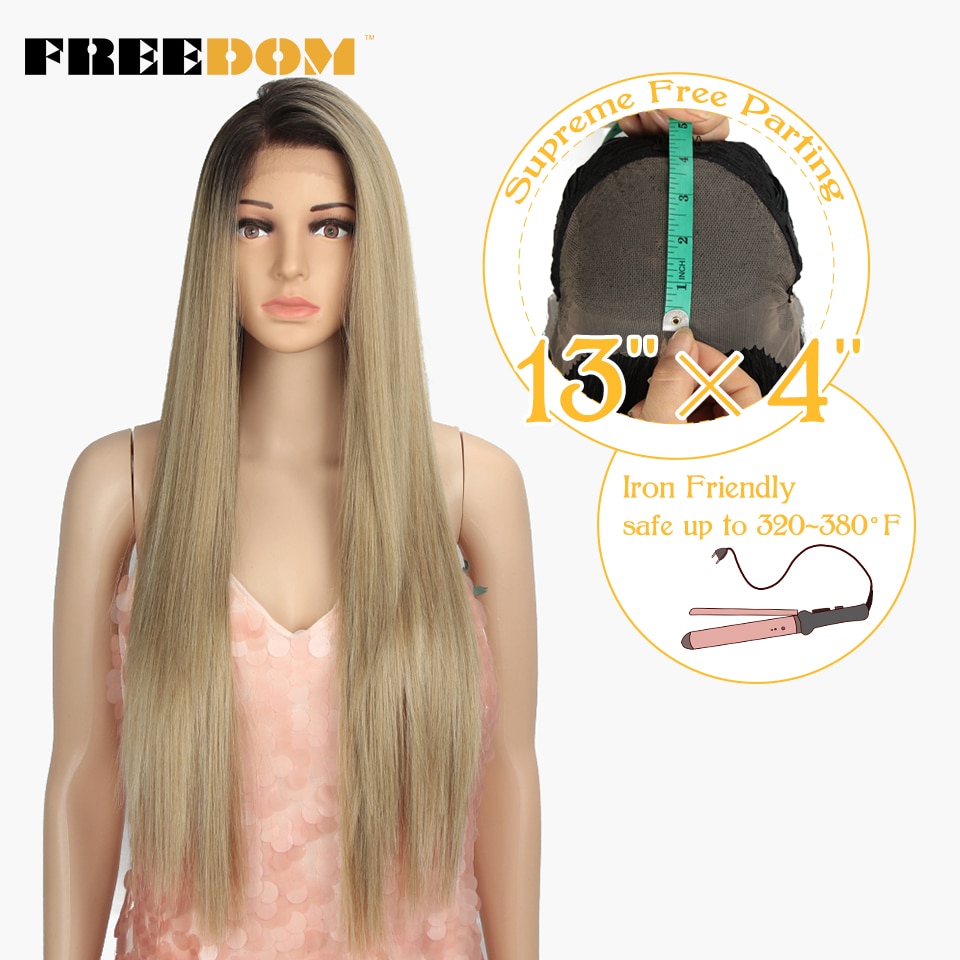 Freedom Large Lace Free Parting Synthetic Front Wigs Long Straight Hair