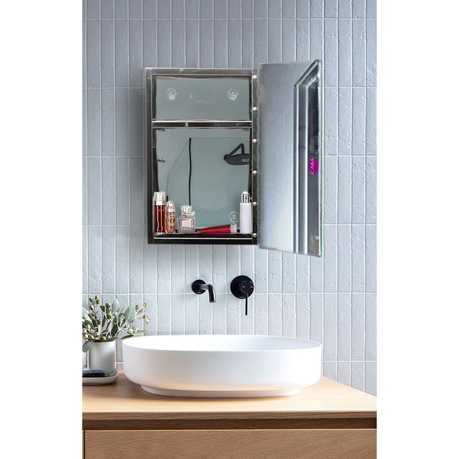 Profiles Cara Stainless Bathroom Mirror, Small White Bathroom Mirror With Shelf