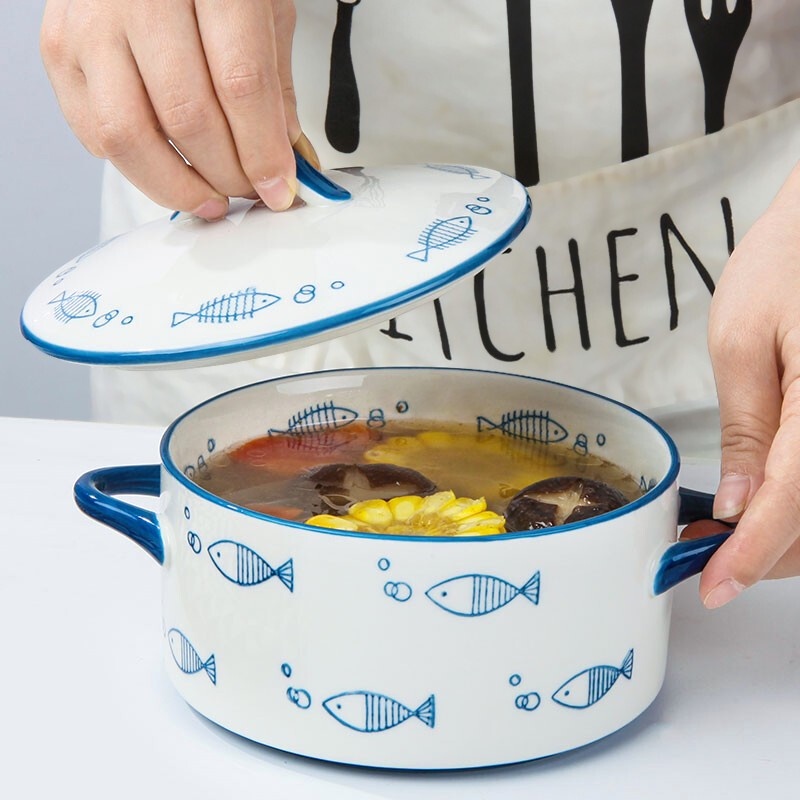 Meal General Ceramic Instant Noodle Bowl with Cover Large Fruit Salad