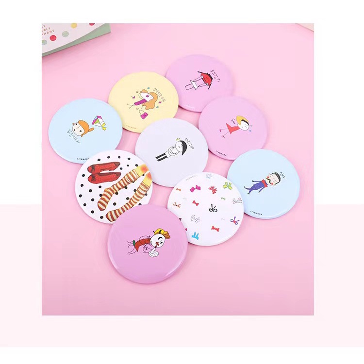 Portable Small Mirror Student Makeup Mirror Cartoon Cute Round Mirror Handheld Makeup Mirror
