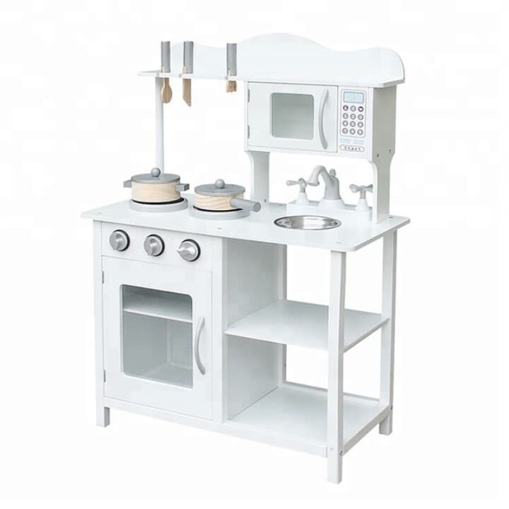 white wooden toy kitchen