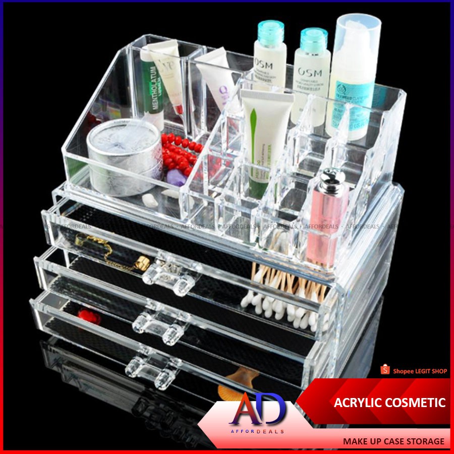 3 Drawer Acrylic Cosmetic Makeup Case Storage Jewelry Clear Box