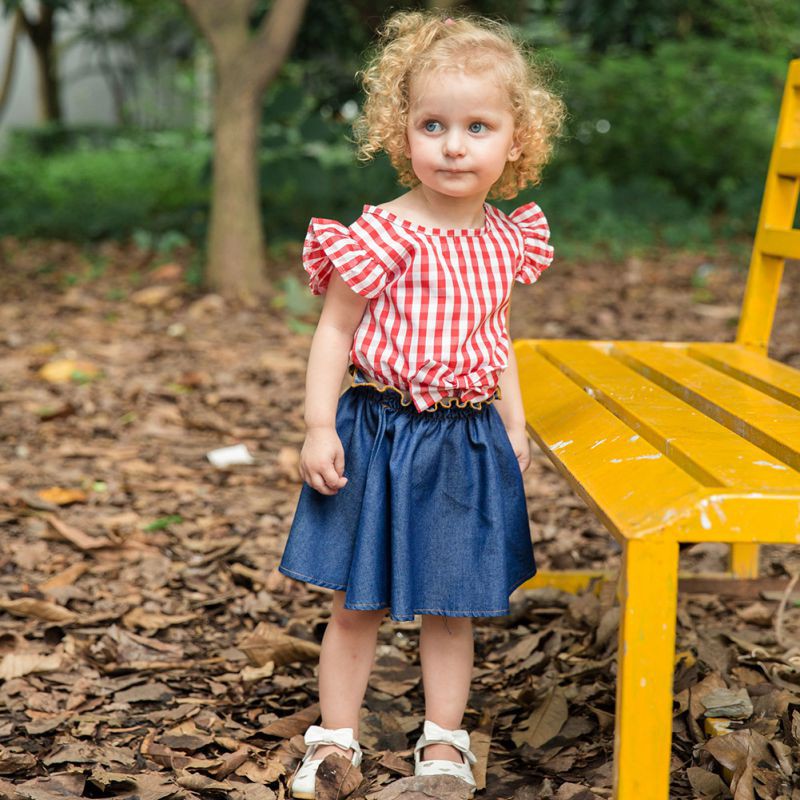 plaid and denim skirt