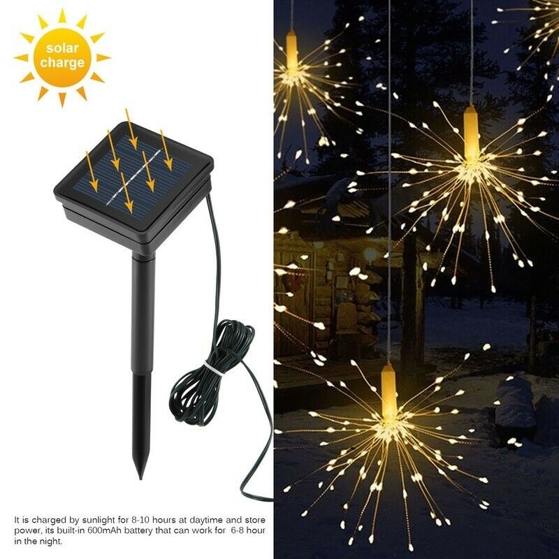 100/120/150/180LED Solar Hanging Starburst Firework Christmas Fairy String Light