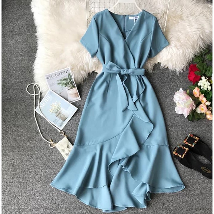 Blue Casual Ruffle Mariel Dress with Belt | Shopee Philippines