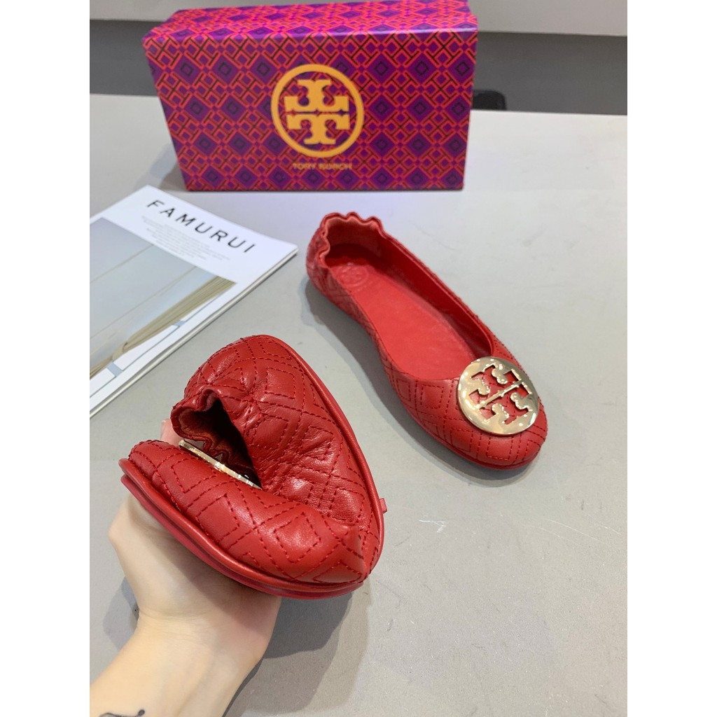 tory burch red flat shoes