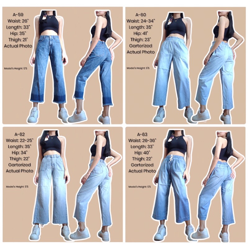 Trendy Denim Squarepants Wide Leg Pants (A59-A63) | Shopee Philippines