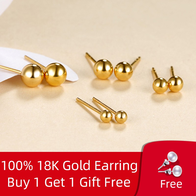 Nymph Real 18k Gold Jewelry Stud Earrings Solid Au750 Gold Bead Ball Fine Jewelry Wedding Gift For W Shopee Philippines