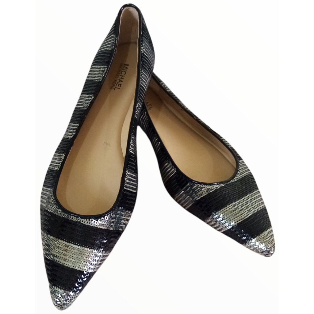 Michael Kors Arianna Black Silver Stripe Sequin Flat Women Size 7 M |  Shopee Philippines