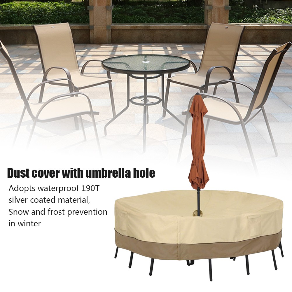 Round Table Chair Set Cover With Umbrella Hole Waterproof Dust For Outdoor Furniture Ee Philippines - Plastic Patio Table And Chairs With Umbrella Hole