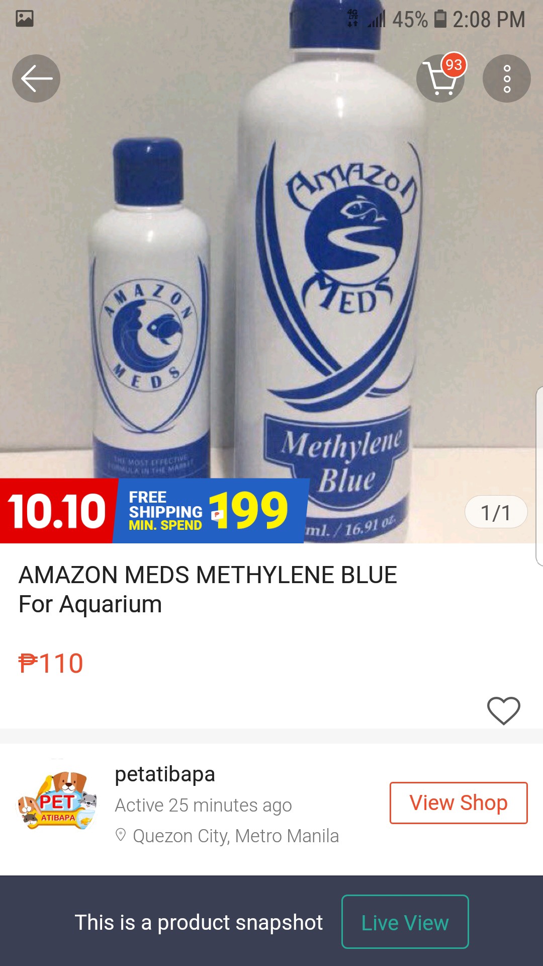 AMAZON MEDS METHYLENE BLUE For Aquarium Shopee Philippines
