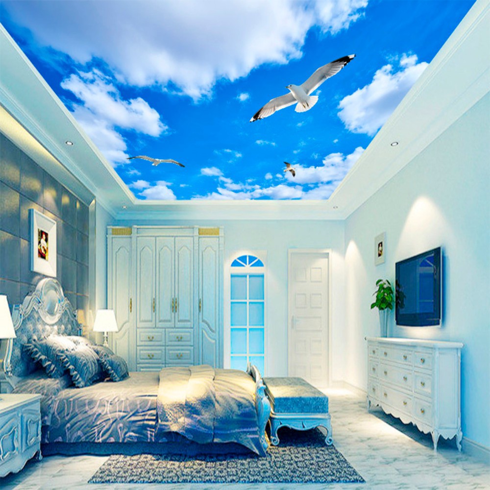 Mural Wallpaper Sticker Blue Sky White Clouds Sunlight Ceiling Zenith Mural