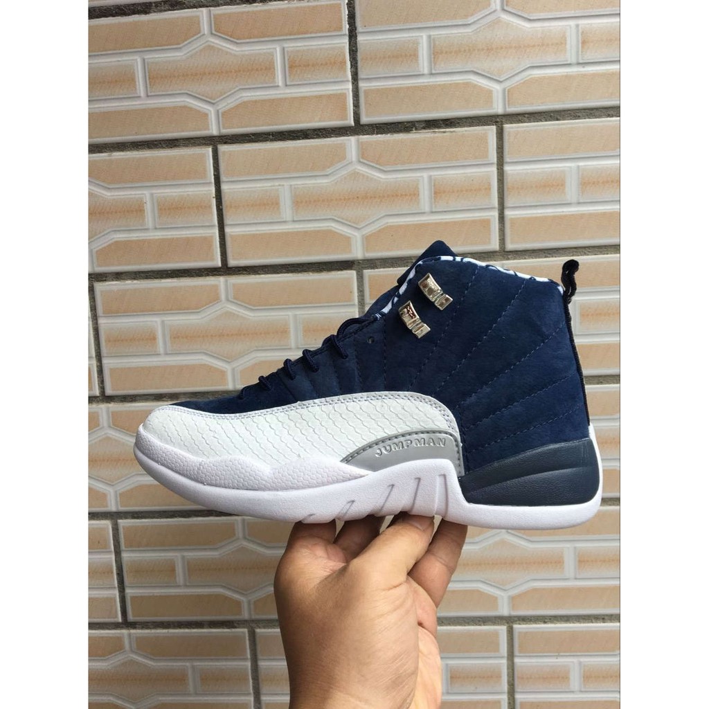 jordan 12 dark blue and white