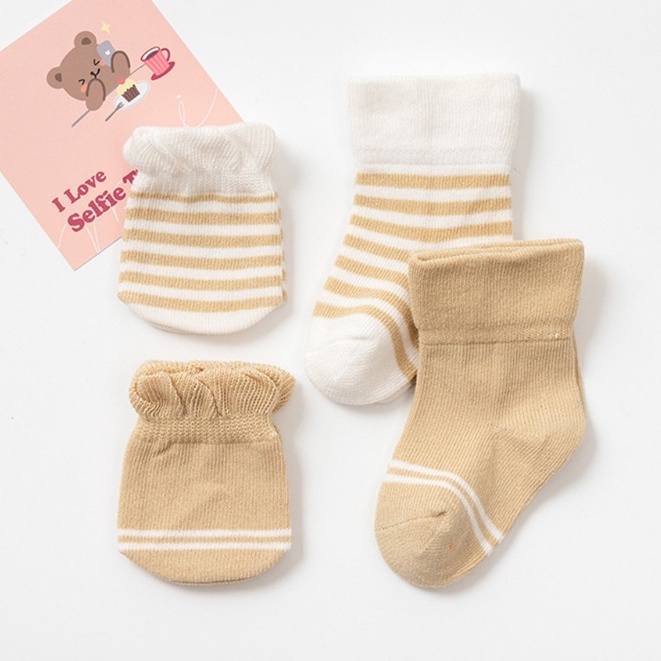 SOME 4 Pack Newborn Unisex Baby Mitten and Socks for 012 Months Blue Khaki Orange 3 Color