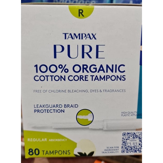 Tampax Pure 100% Organic Cotton Core Tampons Regular, 80 tampons ...