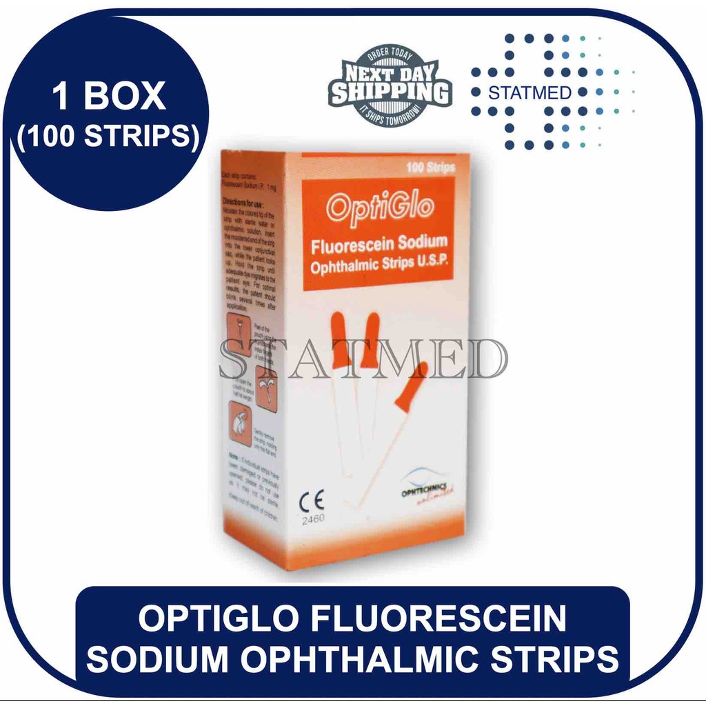 Fluorescein Sodium Ophthalmic Strips USP OPTIGLO 100 STRIPS EXP. DATE ...