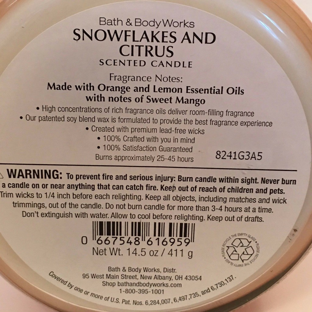 bath and body works snowflakes and citrus candle