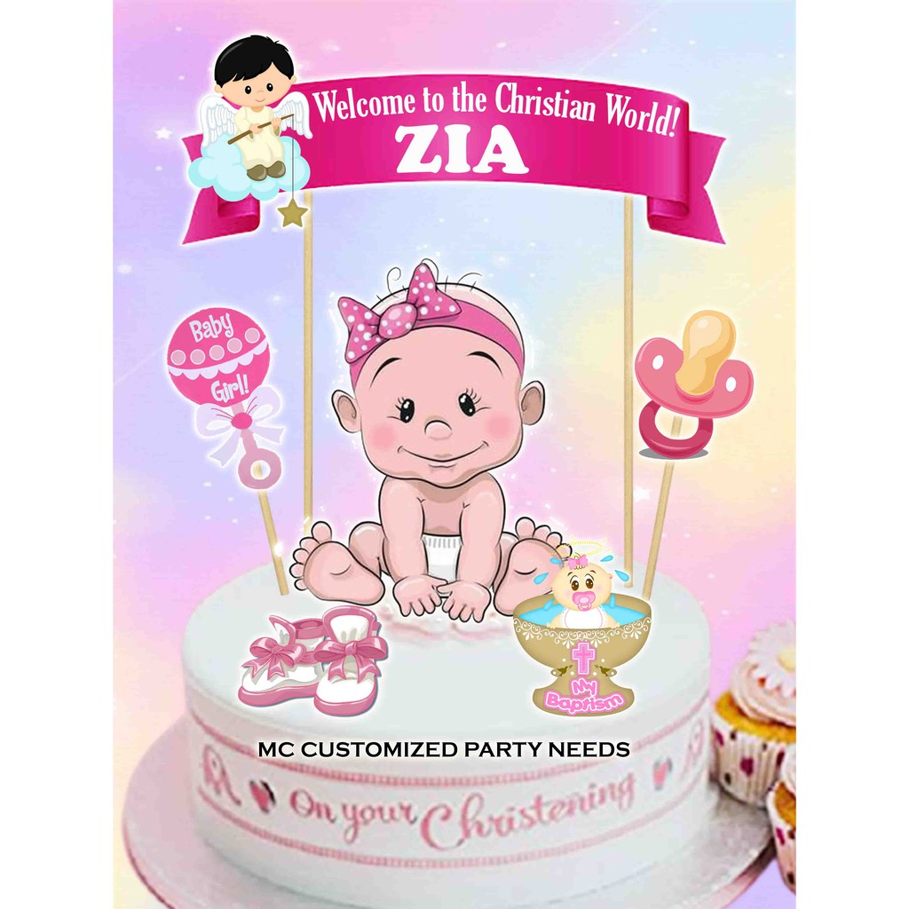 Christening Cake Topper Printable Girl