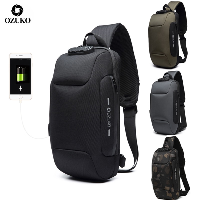 OZUKO Men Anti-theft Lock Sling Bag Fashion Chest Pack Waterproof USB Crossbody Bag | Shopee ...