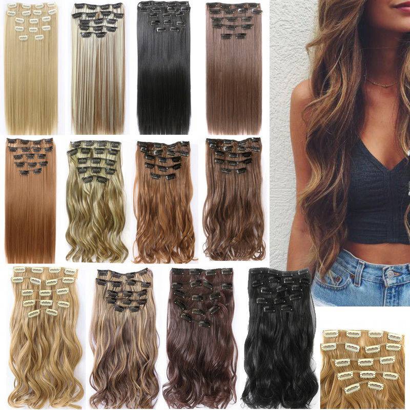 Sexy Full Head Clip In Hair Extensions Synthetic Thick Wigs